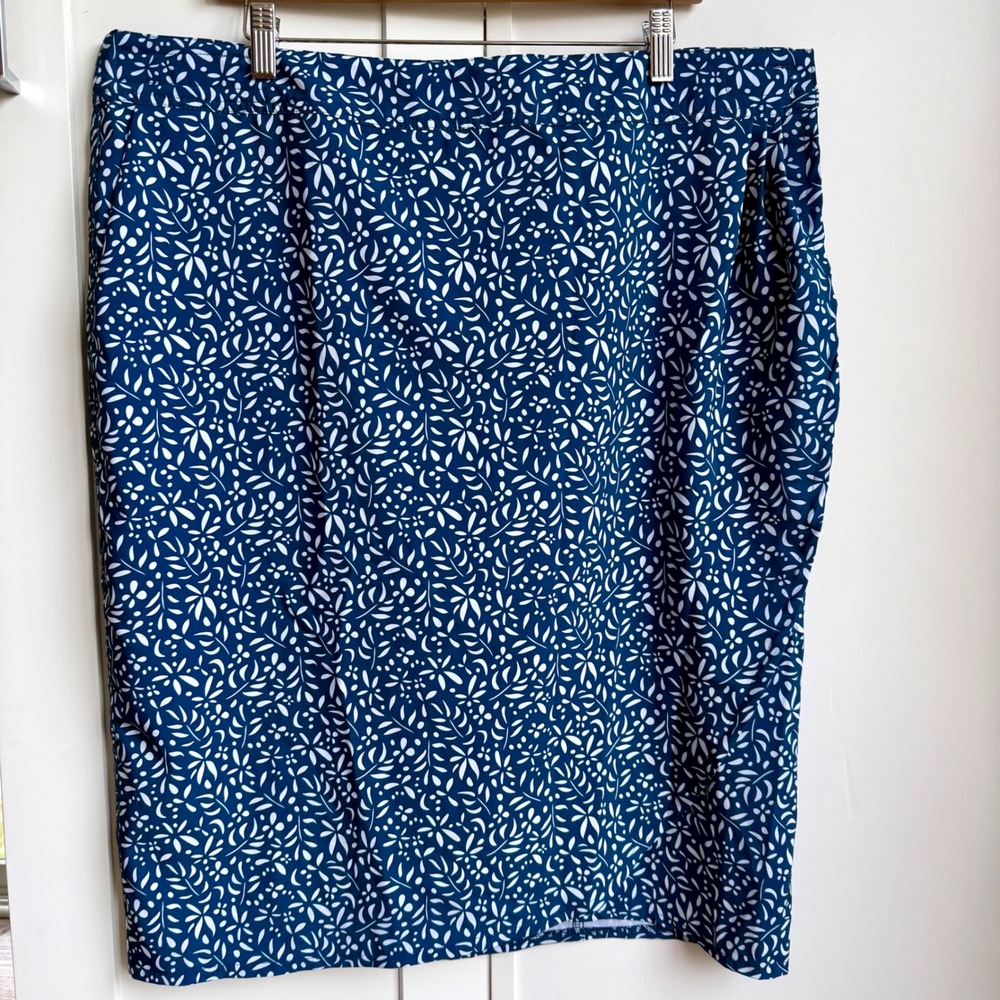 Rip Skirt Hawaii Beach Coverup Wrap Skirt Adjustable‎ 2XL Blue Floral Vacation